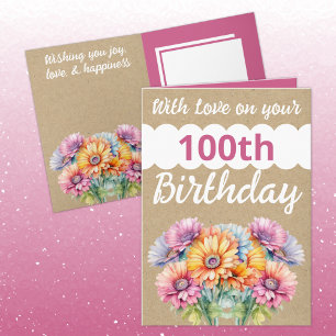 With love 100th birthday gerbera flowers pink card