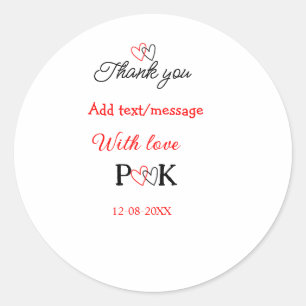 With love add couple name letter thank you add dat classic round sticker