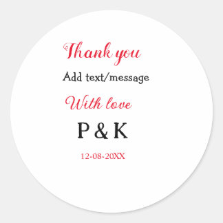 With love add couple name letter thank you add dat classic round sticker