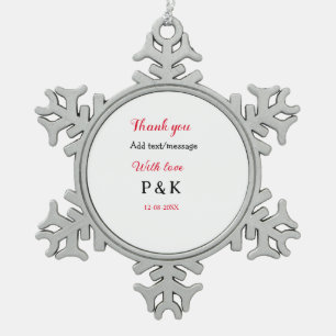With love add couple name letter thank you add dat snowflake pewter christmas ornament