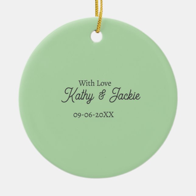 With love add couple name wedding simple minimal  ceramic tree decoration (Front)