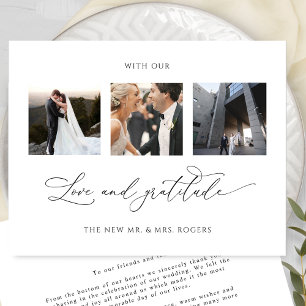 With Love and Gratitude Elegant Wedding Photo Thank You Card