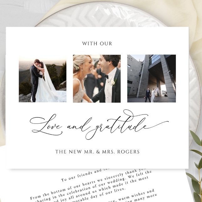  With Love and Gratitude Elegant Wedding Photo Thank You Card (Creator Uploaded)