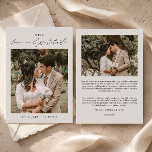 With Love and Gratitude Modern Chic Photo Wedding Thank You Card