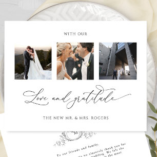 With Love and Gratitude Monogram Wedding Photo Thank You Card