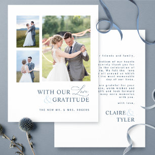 With Love and Gratitude Photo, Blue Wedding Thank You Card