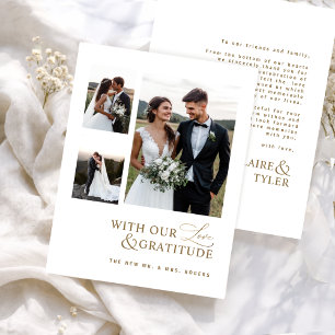 With Love and Gratitude Photo, Gold Wedding Thank You Card