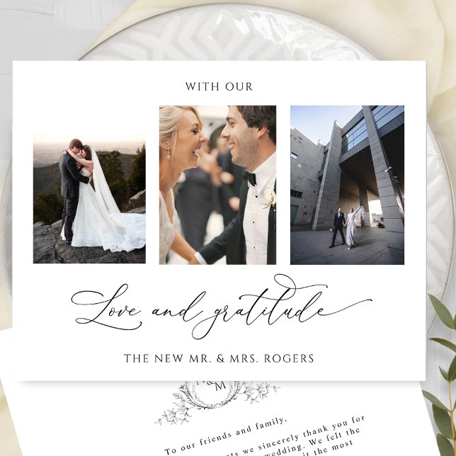 With Love and Gratitude Photo Monogram Wedding Thank You Card (Creator Uploaded)