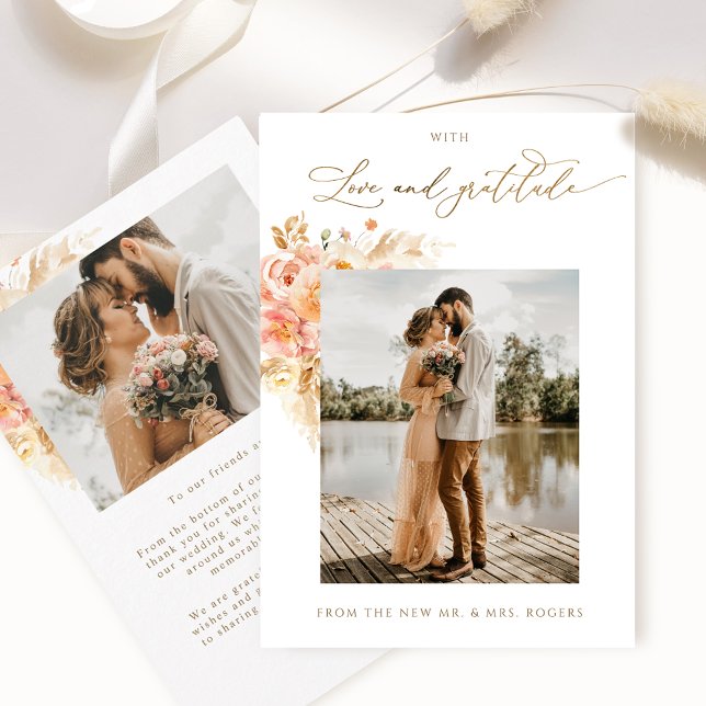 With Love and Gratitude, Photo Peach Chic Wedding Thank You Card (Creator Uploaded)