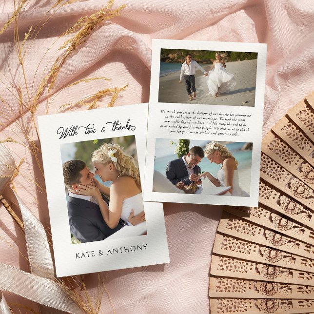 With Love and thanks 3x Wedding Photo Elegant  Thank You Card (Love and Thanks wedding photo thank you card from the Country Wildflower collection by Darling & May)