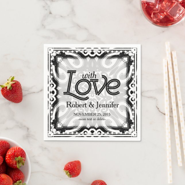 With Love Black White Decorative Paper Napkins (Insitu)