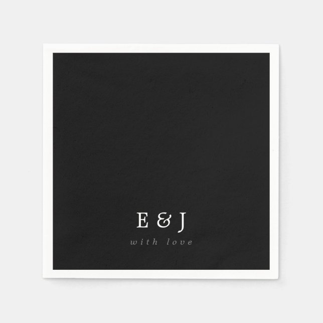 With Love Black & White Elegant Monogram Wedding Napkin (Front)