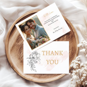 With Love – Blush Watercolor Photo with Elegant Thank You Card