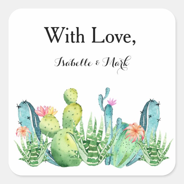 With Love Boho Cactus Invitation Envelope Sticker (Front)