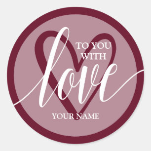 With Love Burgundy Classic Round Sticker