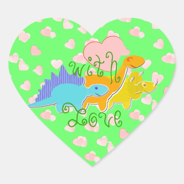 With Love Dinosaurs Hearts Heart Sticker (Front)