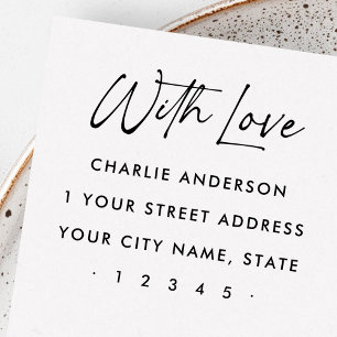 With love elegant script return address rubber stamp