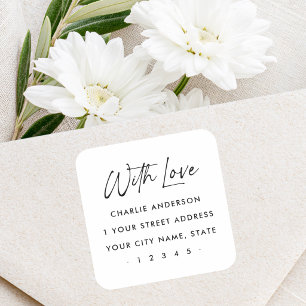 With love elegant script return address square sticker