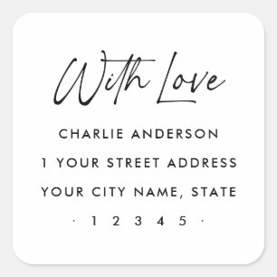 With love elegant script return address square sticker