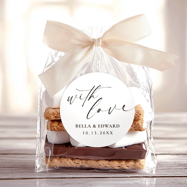 With Love Elegant Thank You Wedding Classic Round Sticker (Creator Uploaded)