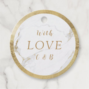 With love faux gold marble modern wedding favour tags