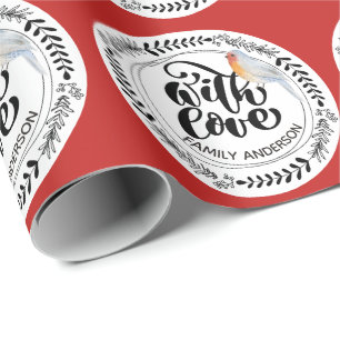 WITH LOVE Festive Winter Robin Personalised Wrapping Paper