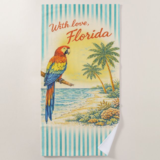 With Love Florida Parrot Beach Towel (Front)