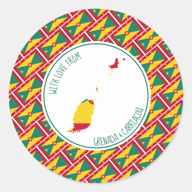 With Love From GRENADA CARRIACOU Flag Map Classic Round Sticker (Front)