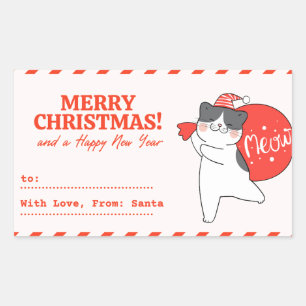 With Love, From: Santa Red and White Cute Cat Rectangular Sticker
