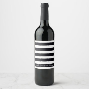 With Love From So & So Black & White Stripes Wine Label