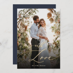 With Love Gold Script Wedding Photo  Thank You Card