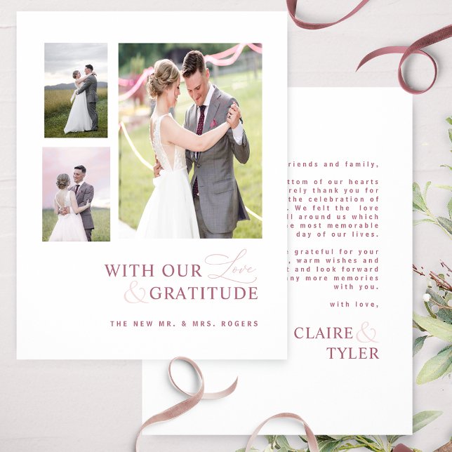 With Love & Gratitude Photo Burgundy Pink Wedding Thank You Card (Creator Uploaded)