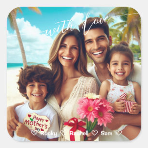With Love Happy Mother's day Calligraphy Custom Square Sticker