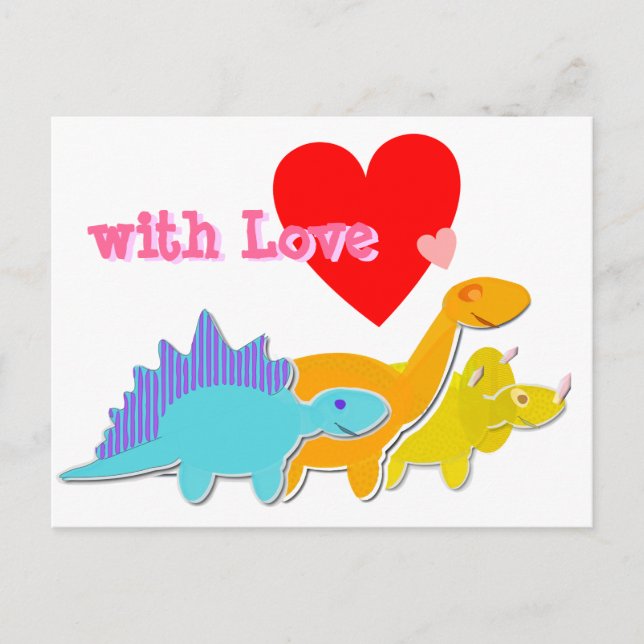 with Love Heart Cute Dinosaurs Postcard (Front)
