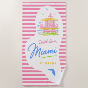 With Love Miami Lifeguard Stand Beach Towel
