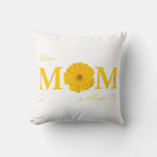 With Love Mum on Mother's Day Gerbera Daisy Flower Cushion