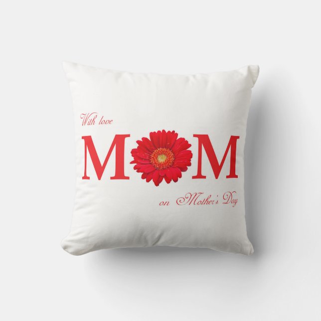 With Love Mum on Mother's Day Gerbera Daisy Flower Cushion (Front)