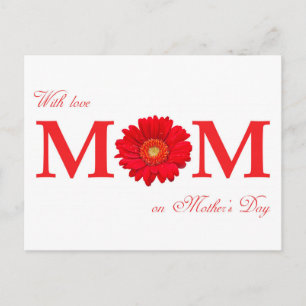 With Love Mum on Mother's Day Gerbera Daisy Flower Postcard