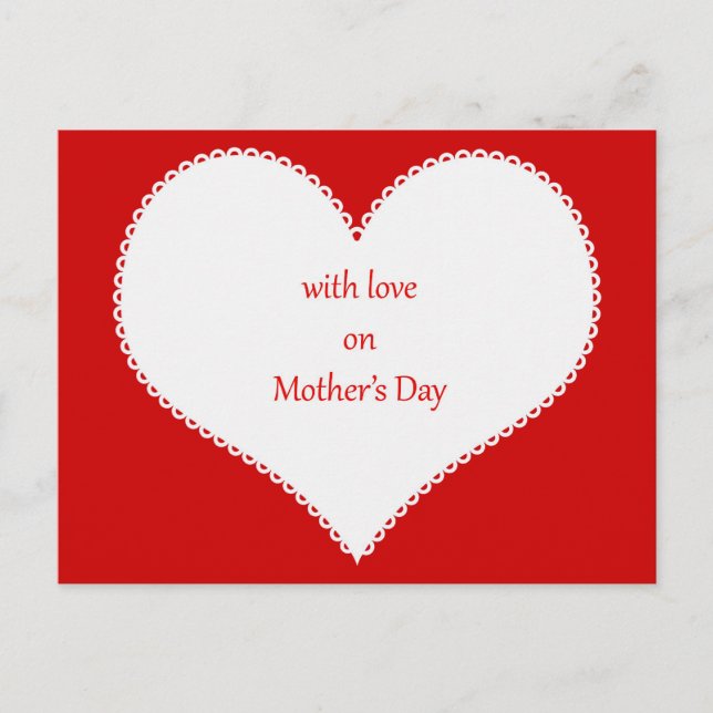 With Love on Mother's Day in Heart Red Background Postcard (Front)