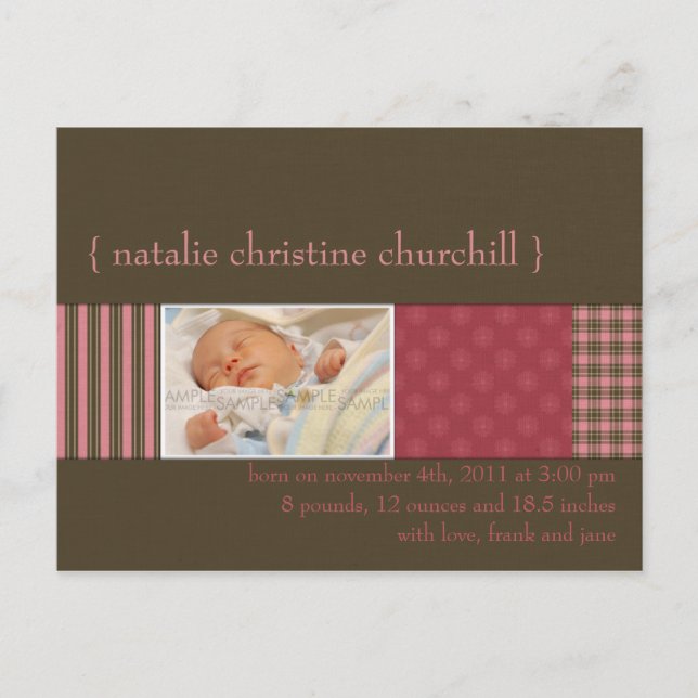 With Love Pink/Brown • Birth Announcement (Front)