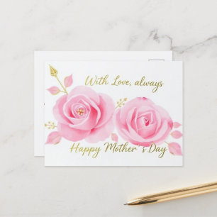 With Love Pink Roses Mothers Day Mum Postcard