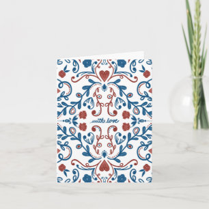 With Love, Scandinavian Folk Art Anniversary Card
