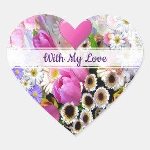 With Love Spring Flower Bouquet Heart Sticker