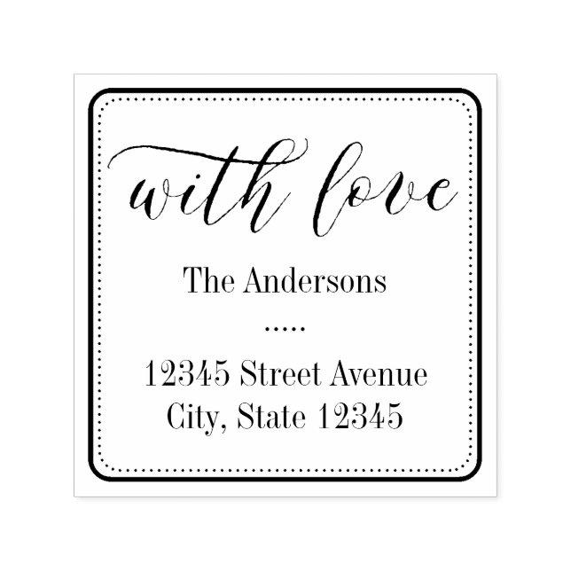 With Love Square Personalised Rubber Stamp (Design)