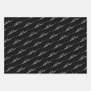With Love Typography Black and White Wrapping Paper Sheet