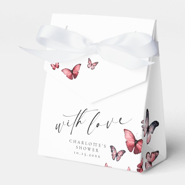 With Love Whimsical Butterfly Pink Thank You Favour Box (Front Side)
