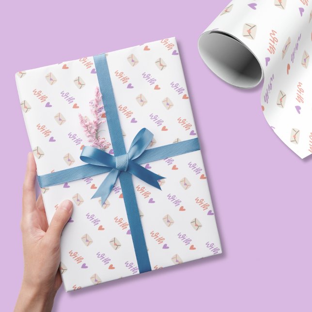 With Love Wrapping Paper in Pink Purple and White (All occasion wrapping paper that shares a message of love for any recipient.)