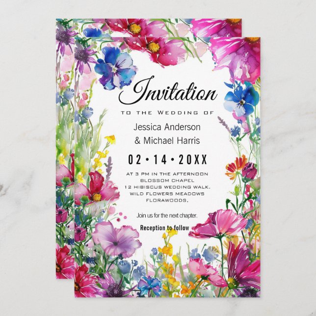 With lovely text at the back  Meadow Blooms Invitation (Front/Back)