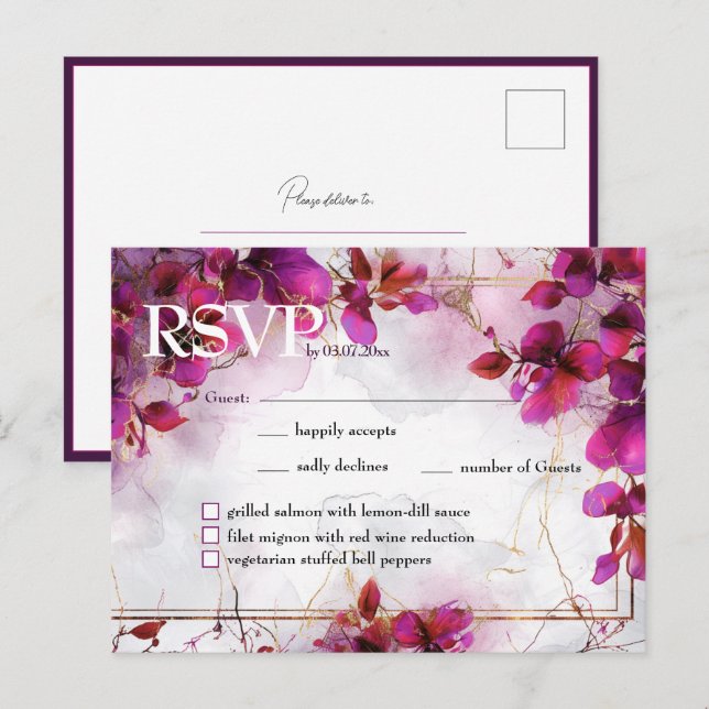 With menu Fuchsia Enchantment: Watercolor  Postcard (Front/Back)