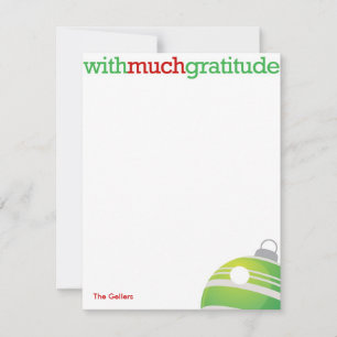 With much gratitude xmas ornament thank you card